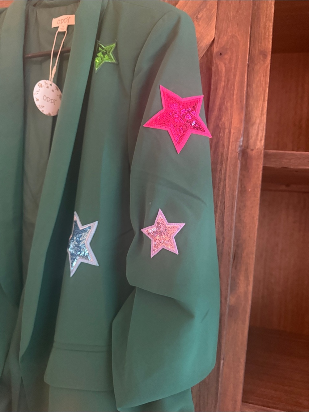 ODDY Emerald Green Star-Appliqué Blazer - Picture 5 of 7